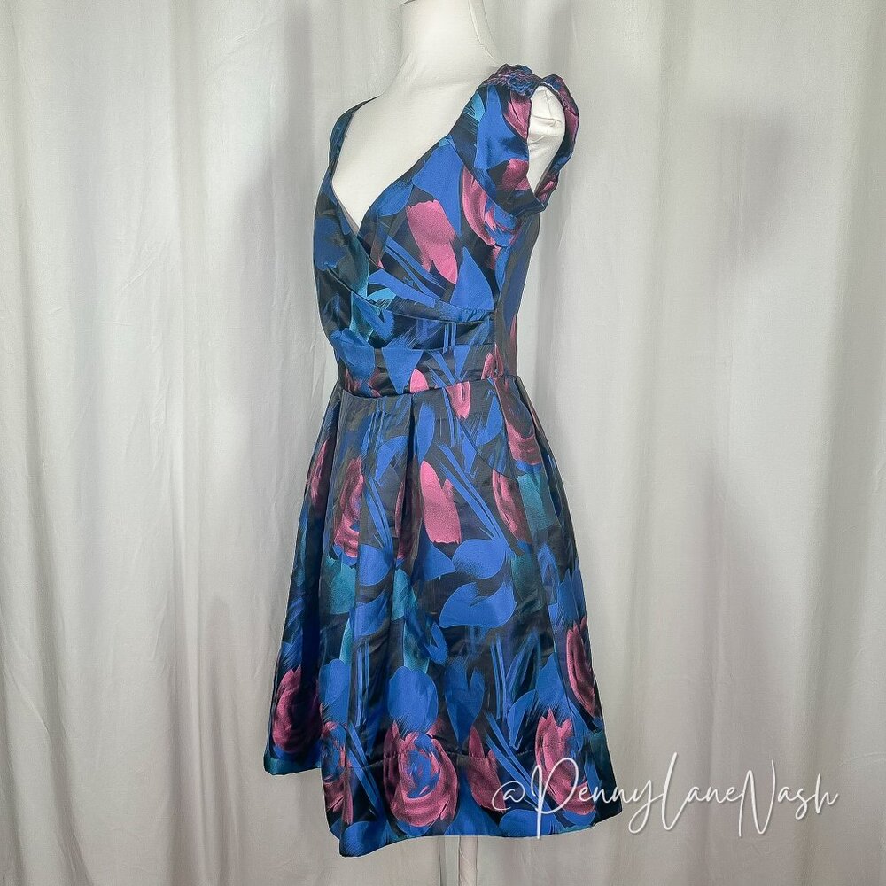 Vintage Rubber Ducky Floral Print Fit & Flare Dress Blue - Picture 4 of 10